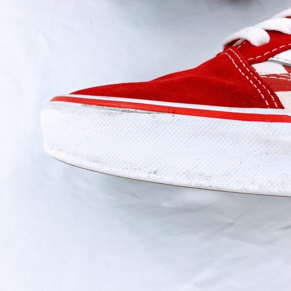 Vans Old Skool Sk8 Low Suede Checkerboard Skate Shoes White Red Mens Sz 10.5 - Picture 13 of 15